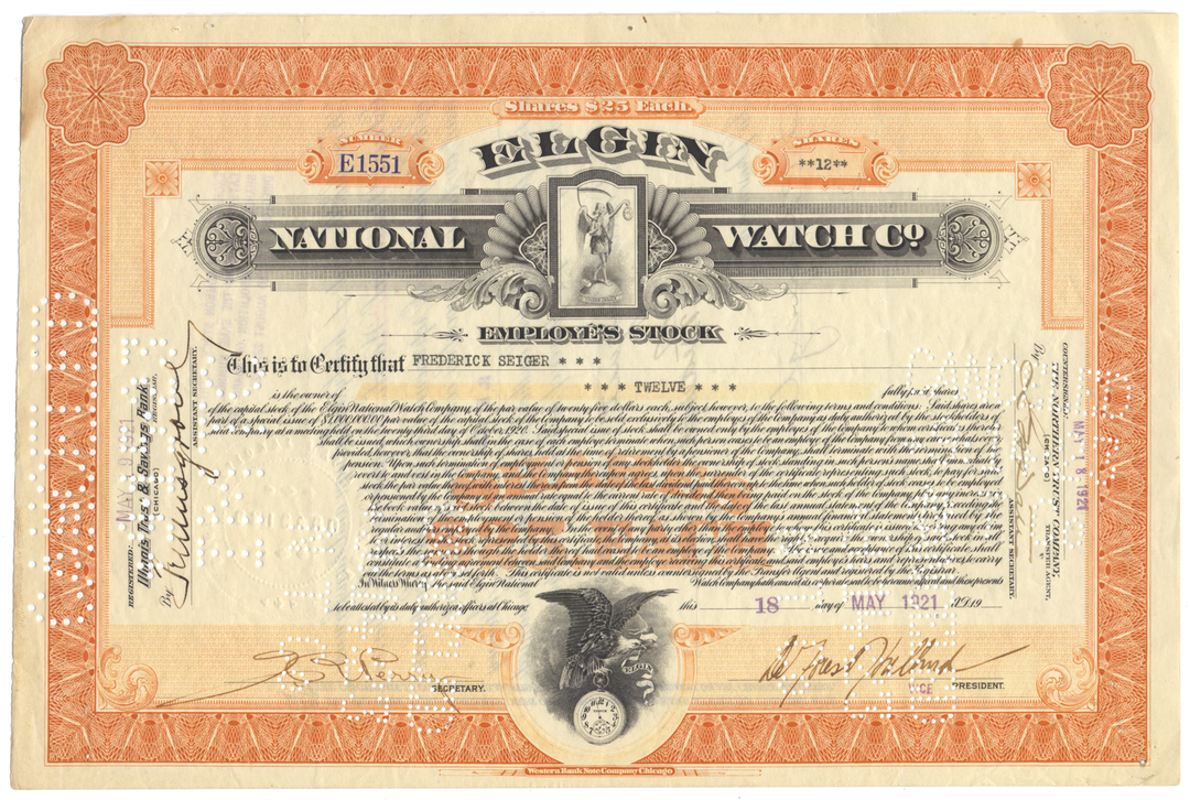 Elgin National Watch Company Stock Certificate