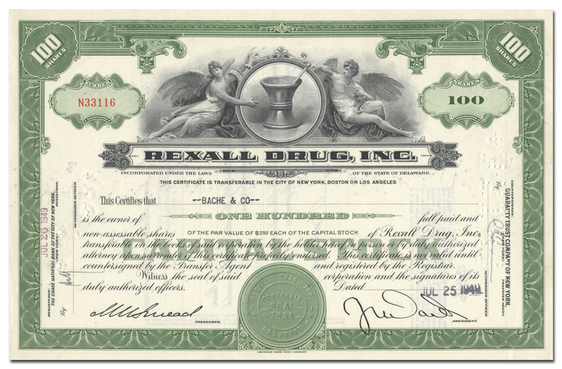 Rexall Drug, Inc. Stock Certificate