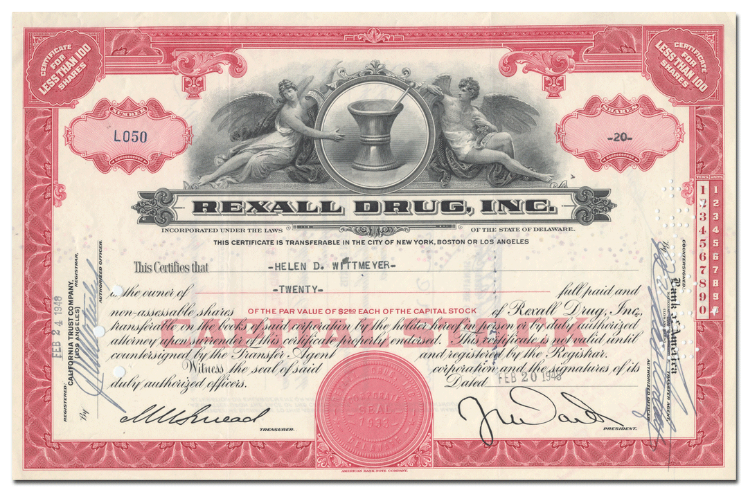 Rexall Drug, Inc. Stock Certificate