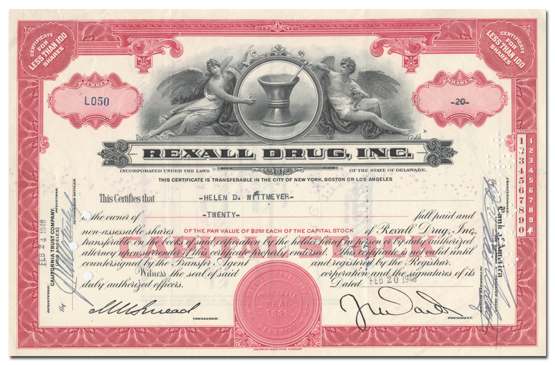 Rexall Drug, Inc. Stock Certificate