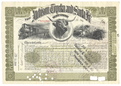 Atchison, Topeka and Santa Fe Railway Stock Certificate