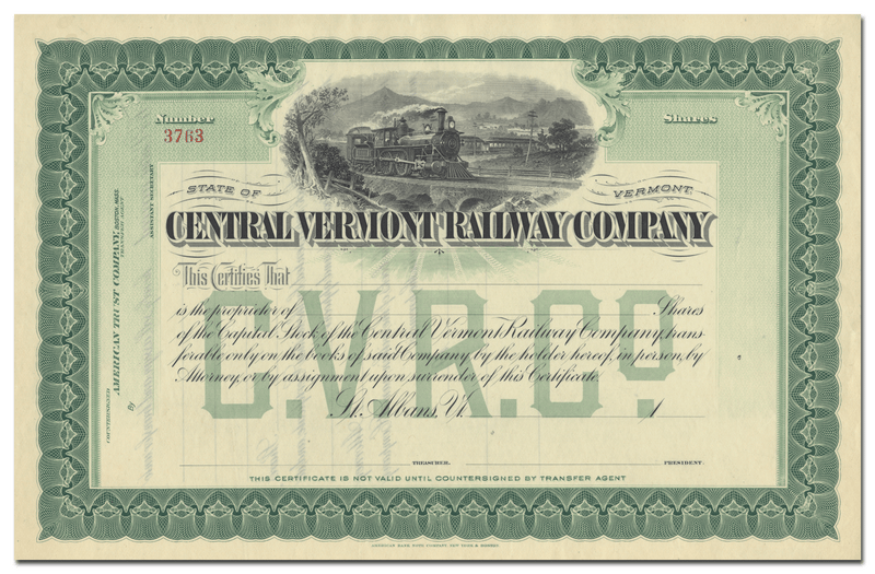 Central Vermont Railroad Company Stock Certificate