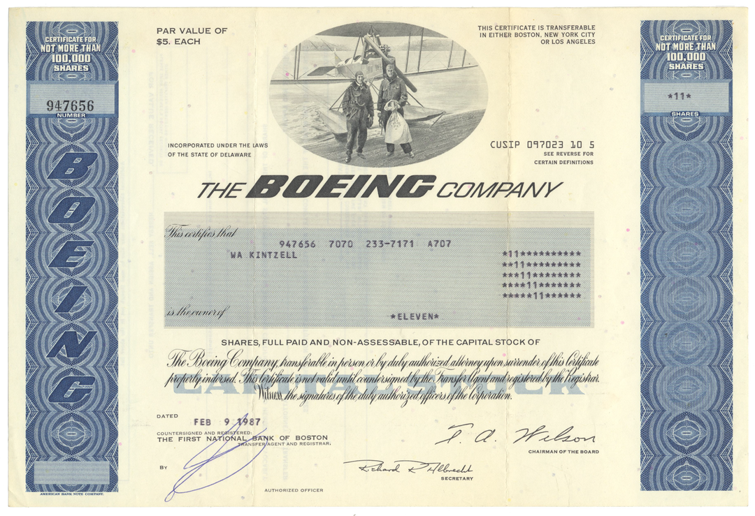 Boeing Company Stock Certificate