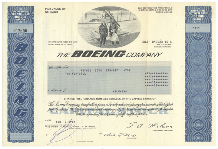 Boeing Company Stock Certificate