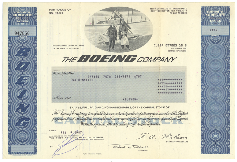 Boeing Company Stock Certificate