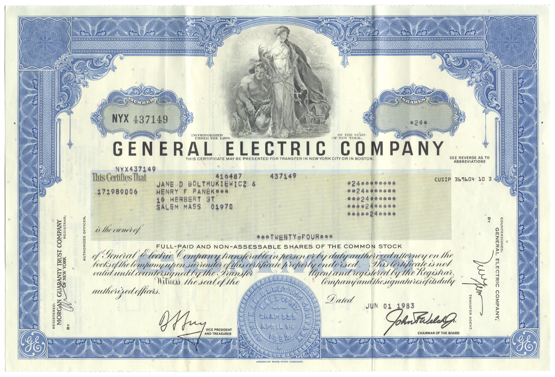 General Electric Company Stock Certificate