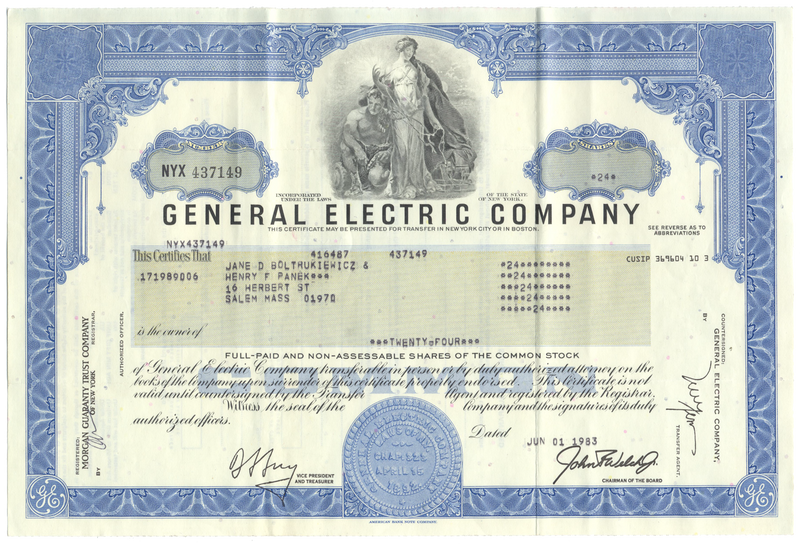 General Electric Company Stock Certificate