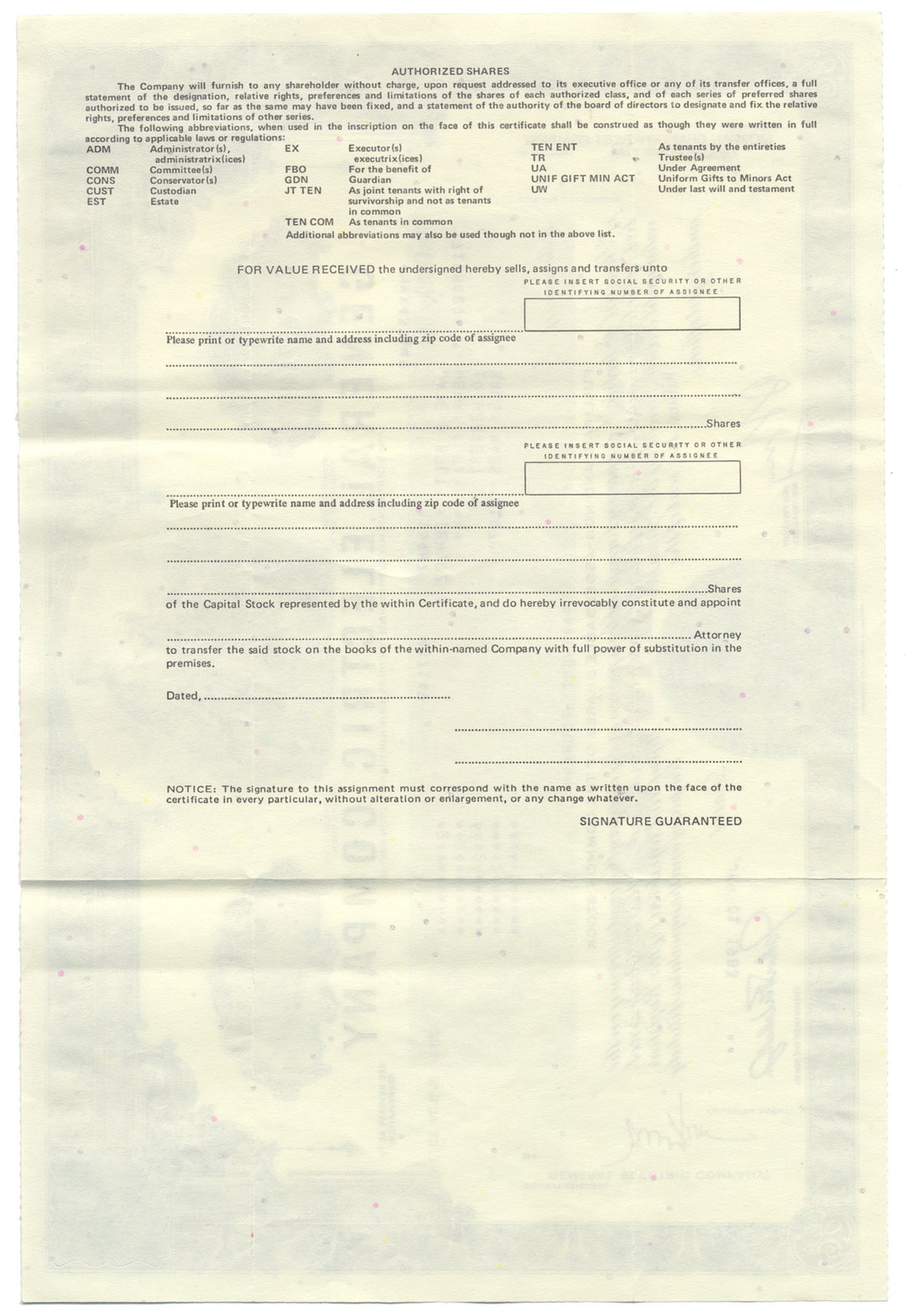 General Electric Company Stock Certificate