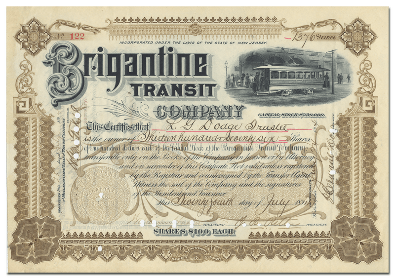 Brigantine Transit Company Stock Certificate