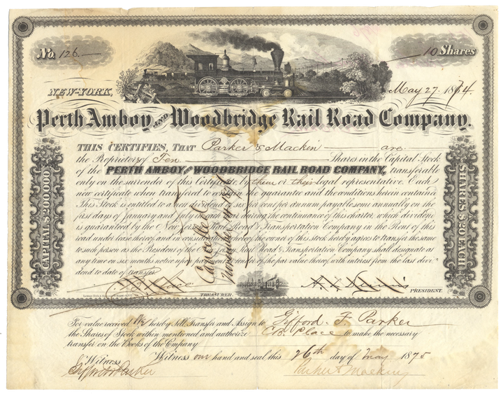 Perth Amboy and Woodbridge Rail Road Company Stock Certificate