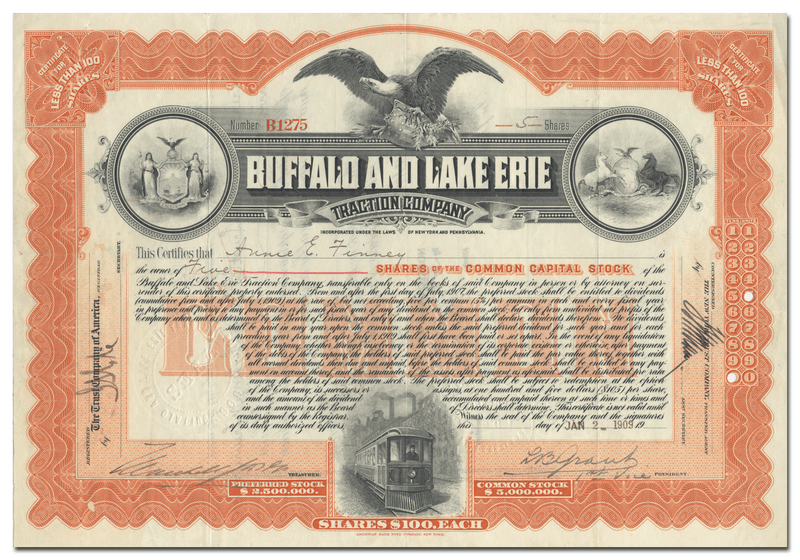 Buffalo and Lake Erie Traction Company Stock Certificate
