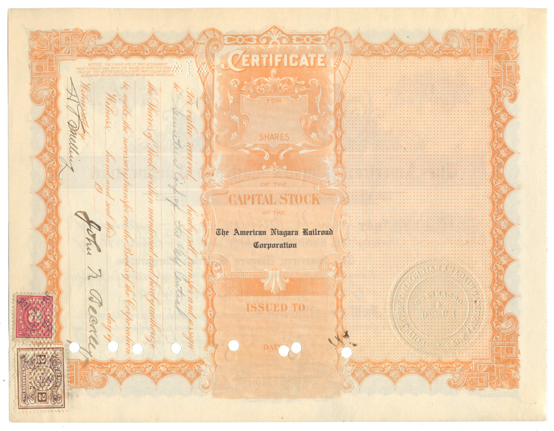 American Niagara Railroad Company Stock Certificate