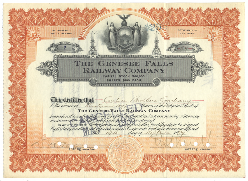 Genesee Falls Railway Company Stock Certificate