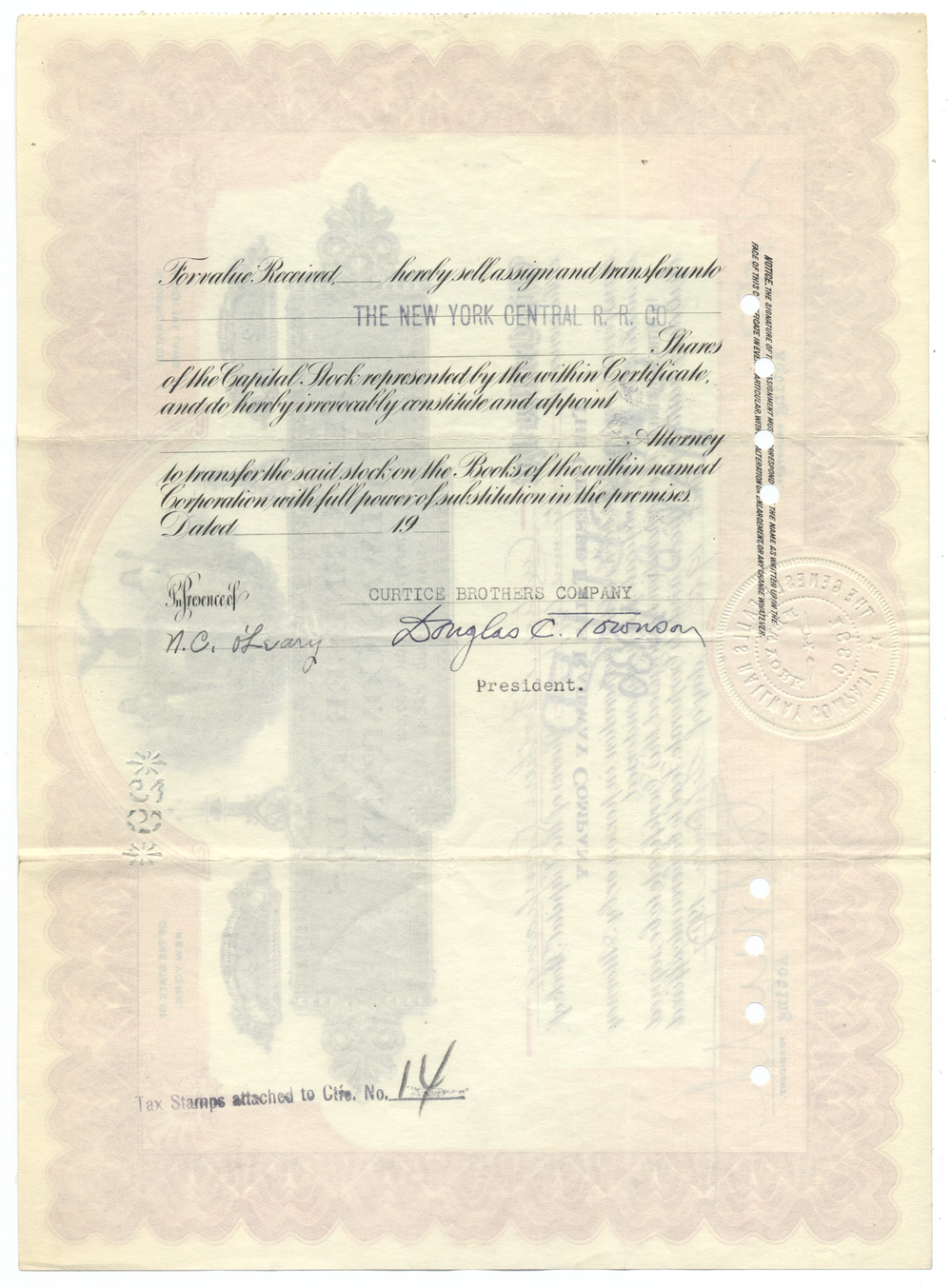 Genesee Falls Railway Company Stock Certificate