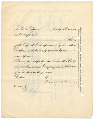 Elmira, Corning & Waverly Railway Stock Certificate