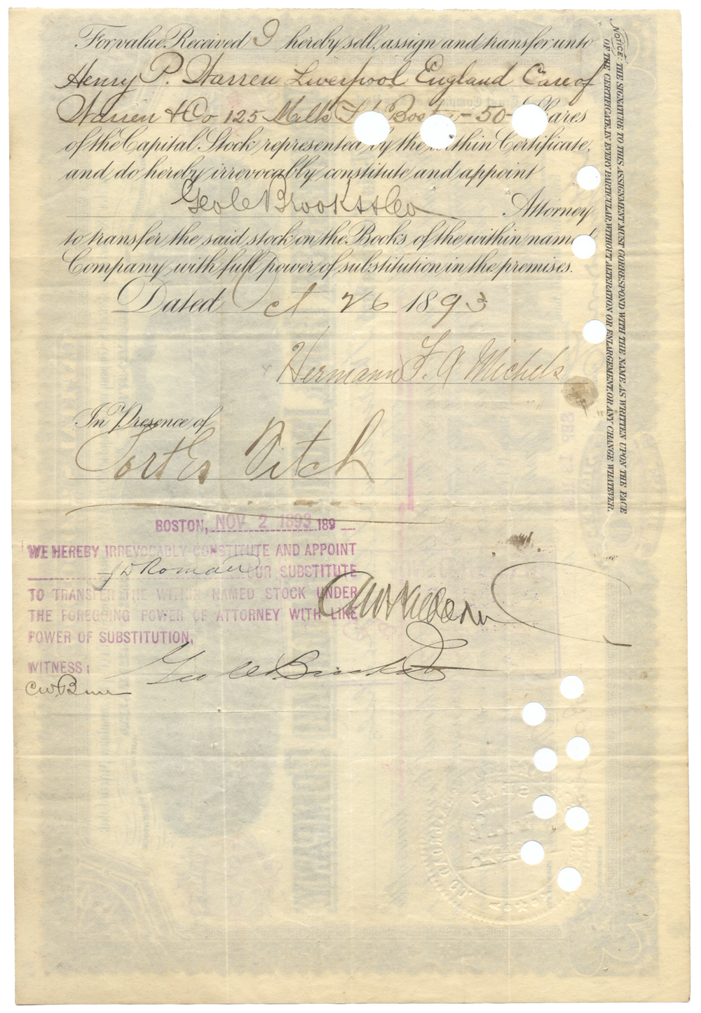 Tennessee Coal, Iron and Railroad Company Stock Certificate