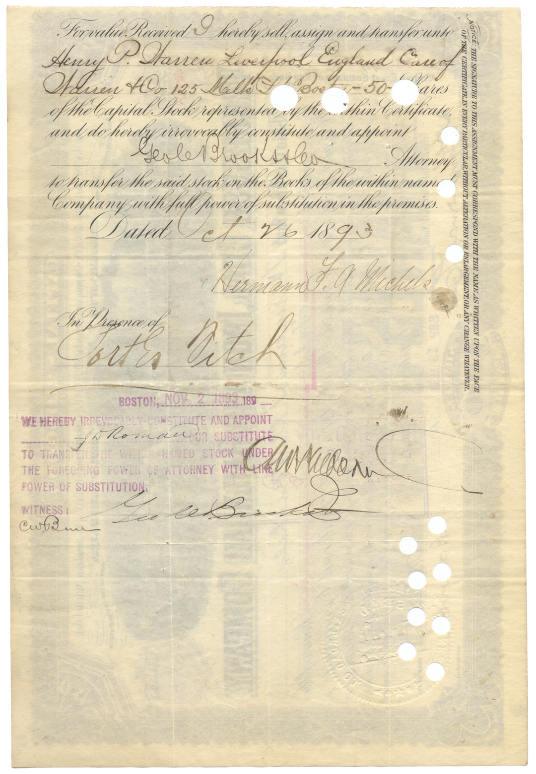 Tennessee Coal, Iron and Railroad Company Stock Certificate