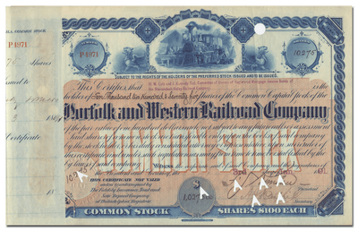 Norfolk and Western Railroad Company Stock Certificate