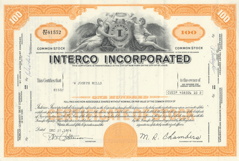 Interco Incorporated Stock Certificate