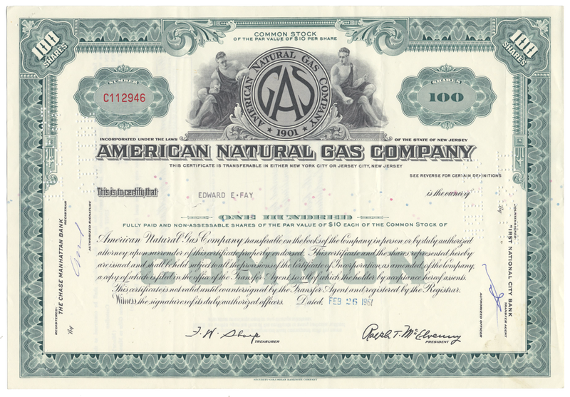 American Natural Gas Company Stock Certificate