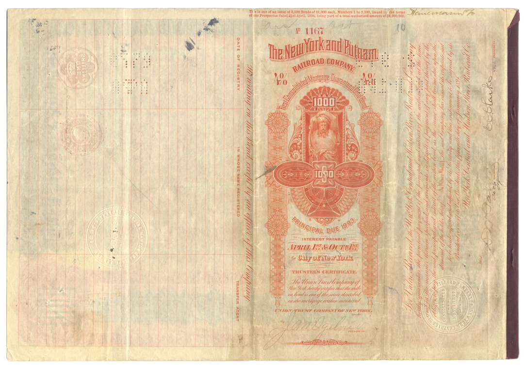 New York and Putnam Railroad Company Bond Certificate