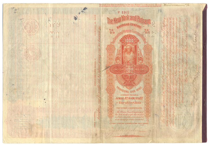 New York and Putnam Railroad Company Bond Certificate