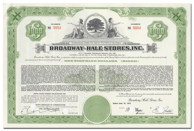 Broadway-Hale Stores, Inc. Bond Certificate