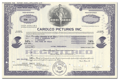Carolco Pictures Inc. Bond Certificate