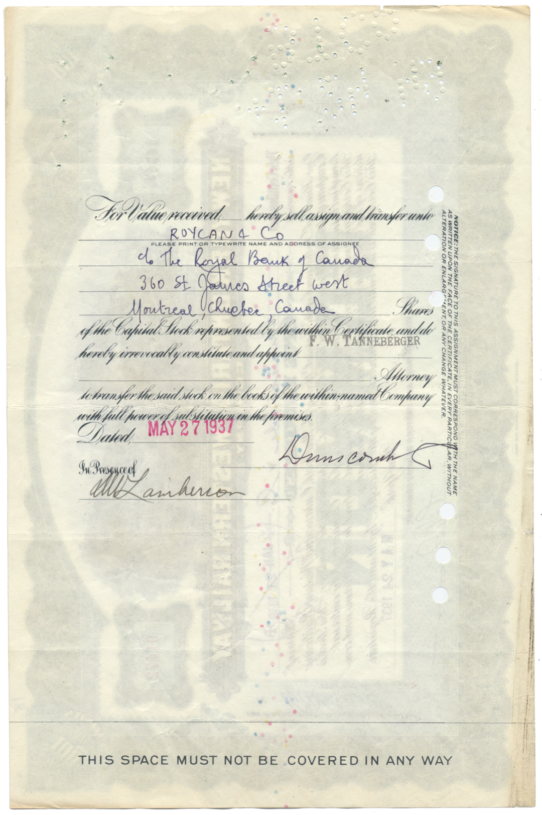 New York, Ontario and Western Railway Company Stock Certificate