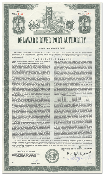 Delaware River Port Authority Bond Certificate