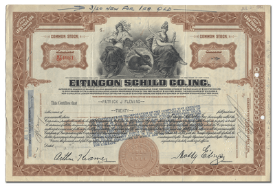 Eitingon Schild Co. Inc. Stock Certificate