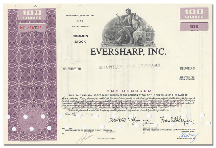 Eversharp, Inc. Stock Certificate