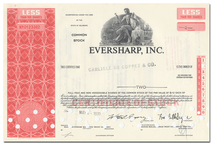 Eversharp, Inc. Stock Certificate