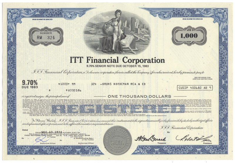 ITT Financial Corporation Bond Certificate