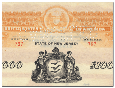 Jersey City, New Jersey Bond Certificate