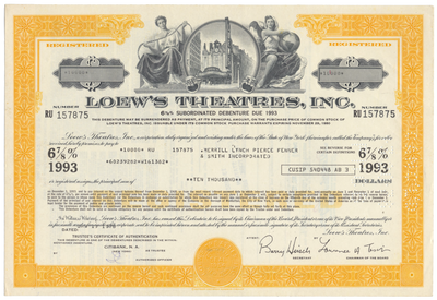 Loew's Theatres, Inc. Bond Certificate