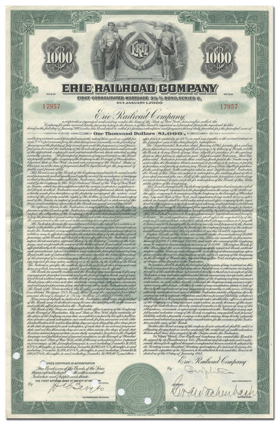 Erie Railroad Company Bond Certificate