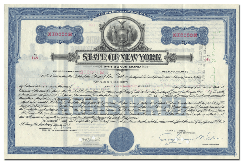 State of New York War Bonus Bond Certificate