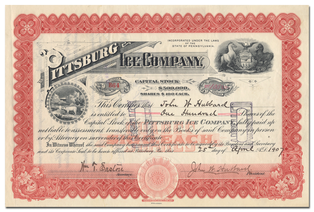 Pittsburg Ice Company Stock Certificate