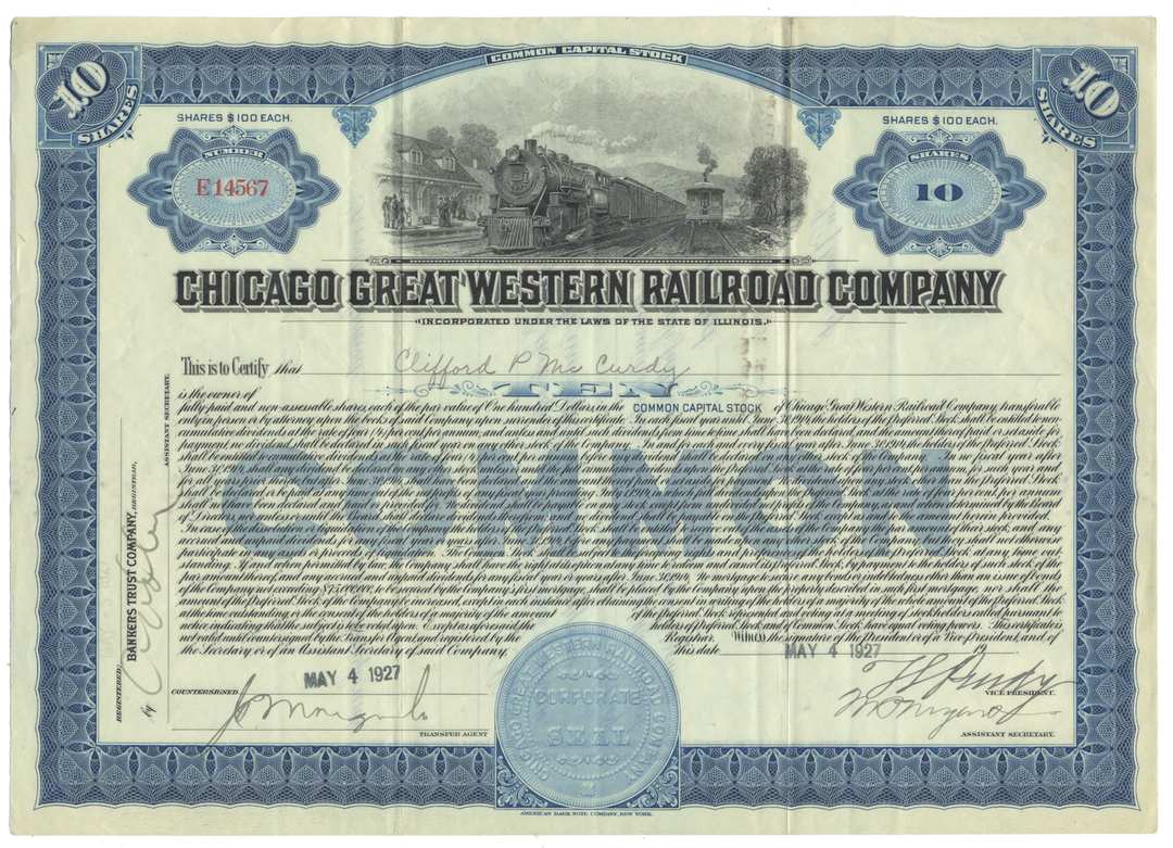 Chicago Great Western Railroad Company Stock Certificate