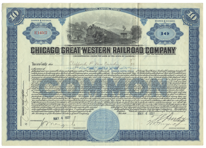 Chicago Great Western Railroad Company Stock Certificate