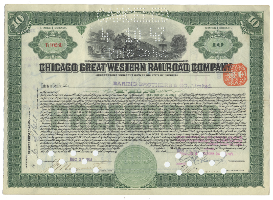 Chicago Great Western Railroad Company Stock Certificate