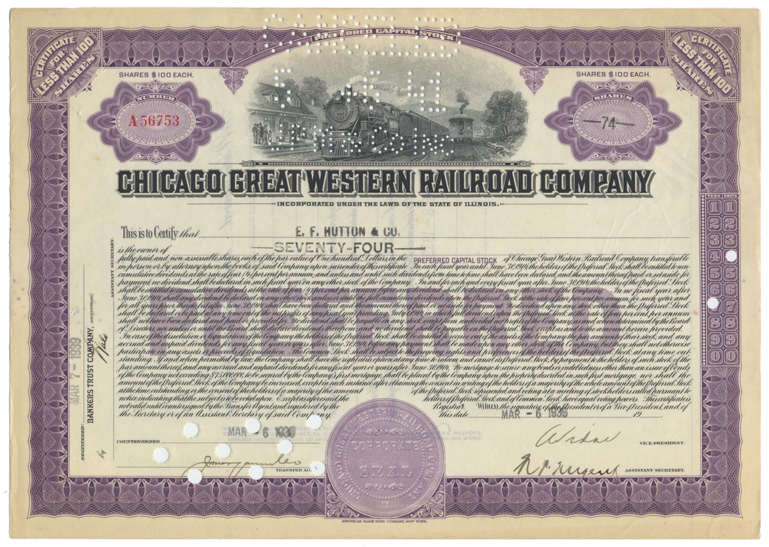 Chicago Great Western Railroad Company Stock Certificate