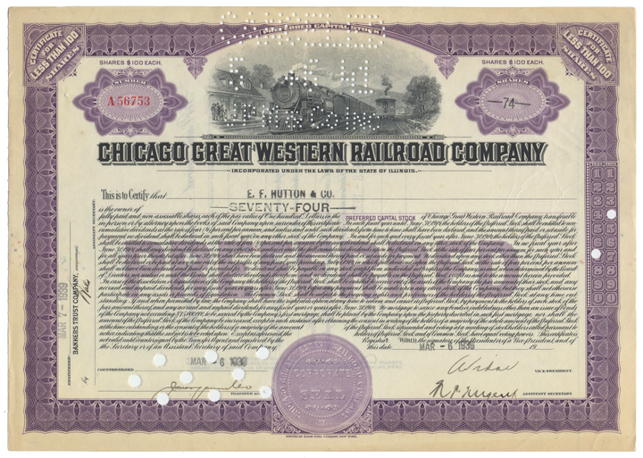 Chicago Great Western Railroad Company Stock Certificate