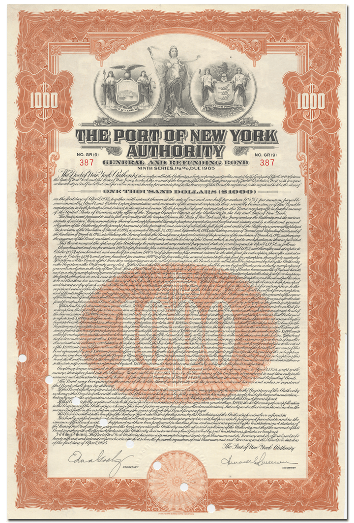 Port of New York Authority Bond Certificate