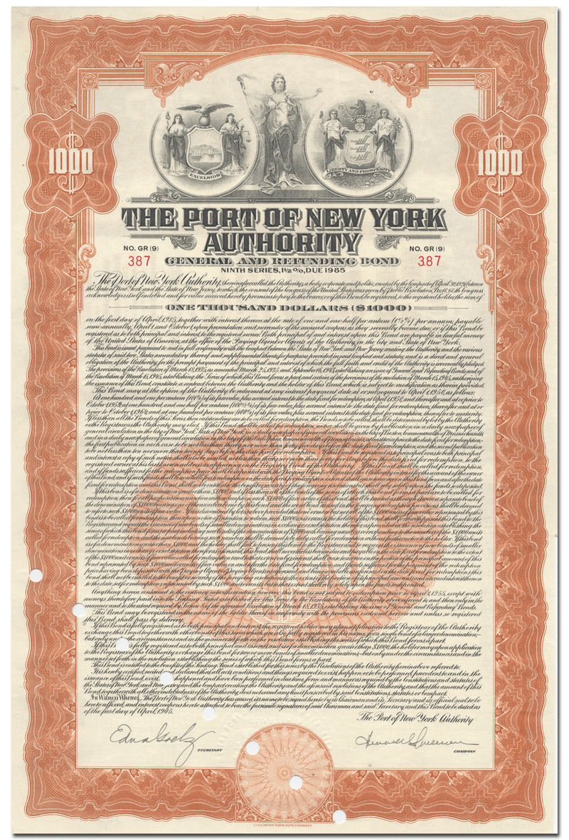Port of New York Authority Bond Certificate