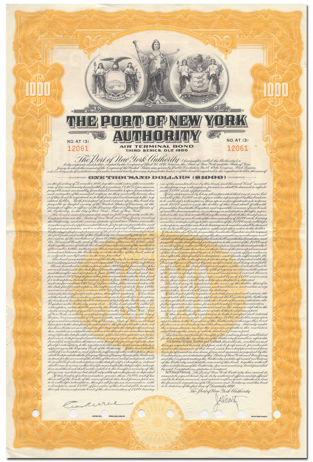 Port of New York Authority Bond Certificate