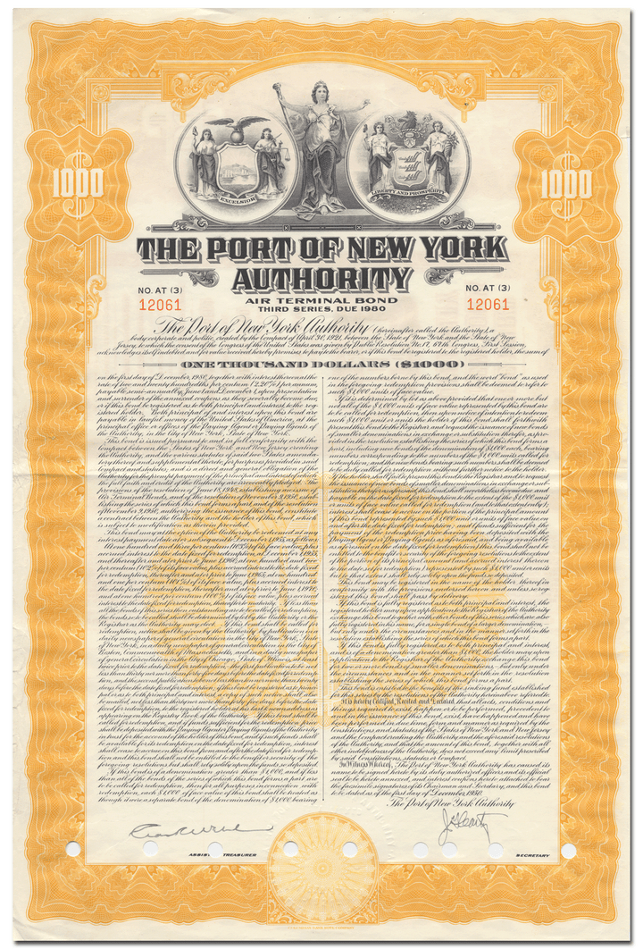 Port of New York Authority Bond Certificate