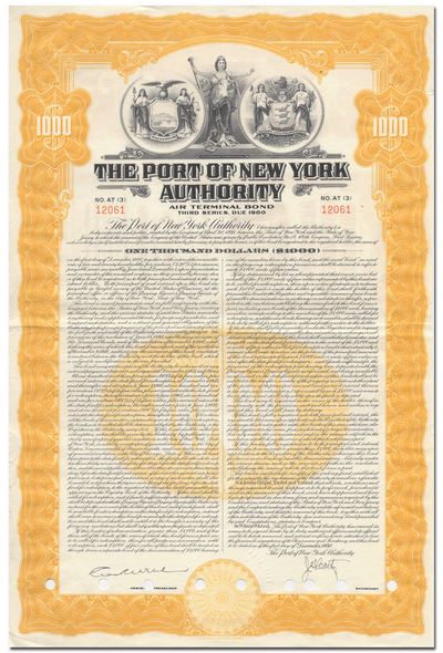 Port of New York Authority Bond Certificate