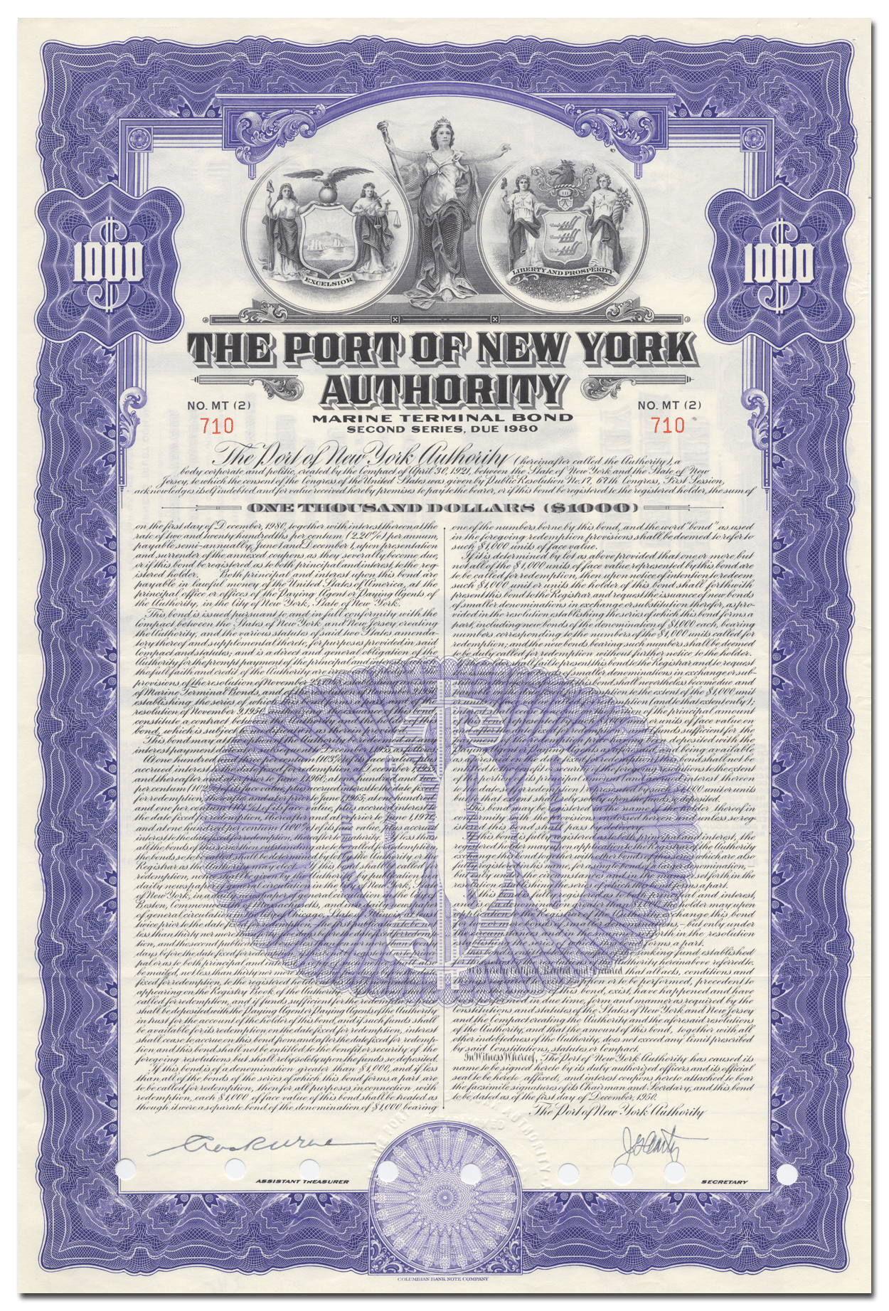 Port of New York Authority Bond Certificate Ghosts of Wall Street